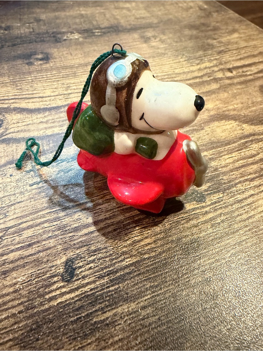 Peanuts Snoopy in Red Plane with Green Scarf Ornament